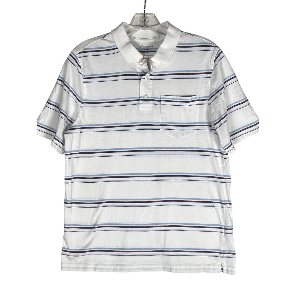 Croft & Barrow Striped Polo Shirt Men M White Blue Purple Preppy Classic Golf